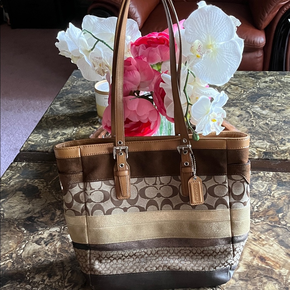 🔥SALE! Coach Brown and Tan Signature Tote